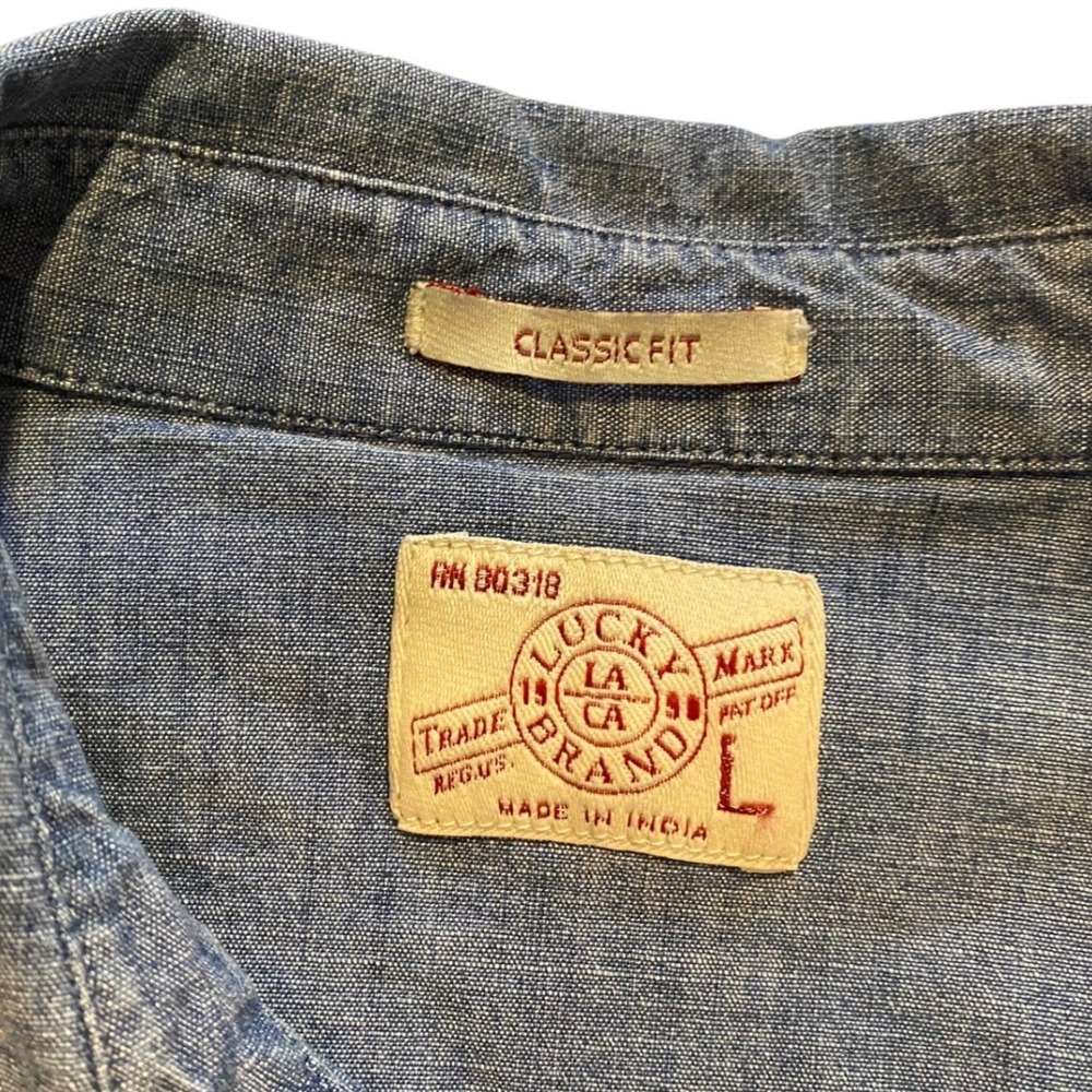 Lucky Brand Mens Blue Denim Western Snap Short Sleeve Shirt Classic Fit Large - Picture 3 of 6